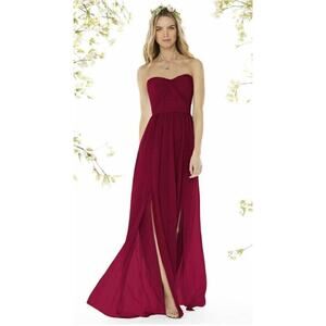Social Bridesmaids Strapless Georgette A-Line Gown Burgundy Size 12 MSRP $208